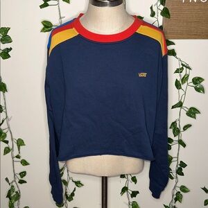 Vans Cropped Navy Blue Striped Crewneck